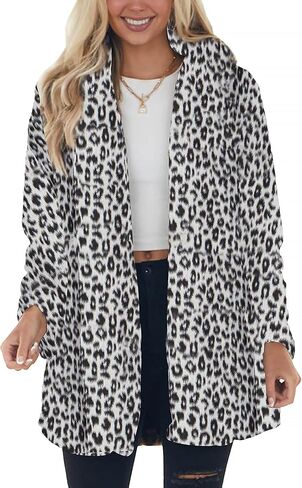 سيك مي معاطف نسائية من الفرو الصناعي بتصميم جلد الفهد، جاكيت فضفاض دافئ للخريف والشتاء، جاكيت منفوش للخروج in Kuwait