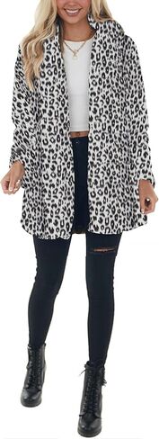 سيك مي معاطف نسائية من الفرو الصناعي بتصميم جلد الفهد، جاكيت فضفاض دافئ للخريف والشتاء، جاكيت منفوش للخروج in Kuwait