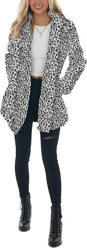 سيك مي معاطف نسائية من الفرو الصناعي بتصميم جلد الفهد، جاكيت فضفاض دافئ للخريف والشتاء، جاكيت منفوش للخروج in Kuwait