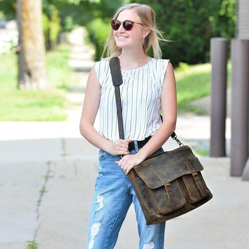 حقيبة كمبيوتر محمول من الجلد مقاس 16 بوصة من KomalC للرجال والنساء، أفضل حقيبة للمكتب والمدرسة والكلية in Kuwait