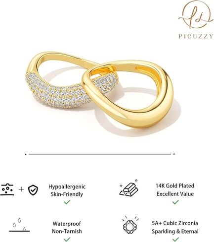 خواتم ذهبية Picuzzy للنساء، حلقات موجة مطلية بالذهب عيار 14 قيراط قابلة للتكديس العصرية مكونة من قطعتين خاتم للنساء مكعب زركونيا مجموعة خواتم مجوهرات عصرية هدية للنساء والفتيات المراهقات مقاس 5-10 in Kuwait