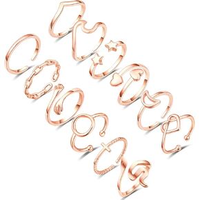 12 قطعة خواتم قابلة للتعديل للنساء لطيف ستار القمر القلب موجة الأفعى حلقة مجموعة الإبهام المفصل تكويم خواتم الفرقة مجوهرات in Kuwait