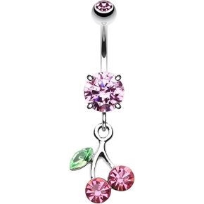 حلقة زر البطن الجراحية من الفولاذ المقاوم للصدأ مقاس 316L من Freedom Fashion Lucky Cherry (تباع بشكل فردي) in Kuwait