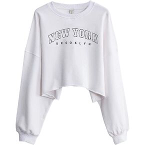 Amazhiyu Women’s Cropped Hoodie Pullover Long Sleeve Crewneck Crop Tops Oversize Fit