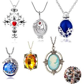 UoYu 26 pcs The Vampire Diaries Jewelry Sticker Set Elena Gilbert Opening Vervain Locket Katherine Daywalking Sapphire Crystal Necklaces Bennett Bonnie Antique Silver Amulet Necklace in Saudi Arabia