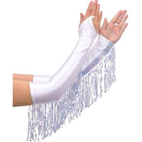 Latious Women's Tassels Gloves Sequin Fingerless Glove Long Gloves Party Prom Costume Glove Accessories for Women and Girls
