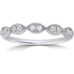 La Joya 1/6-1/4 CT TW Certified Vintage Inspire Lab Grown Diamond Ring Bands | Solid 10k White Gold Milgrain Diamond Wedding Band Ring | Sparkling GH VS/SI Diamond Ring for Women