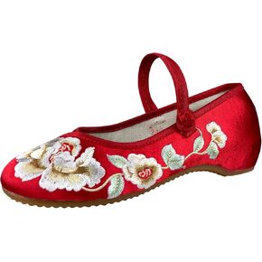 eYLun Women Chinese Embroidered Shoes Flower Flat Round Toe Mary Jane Ballet Shoes Slip On Shoes