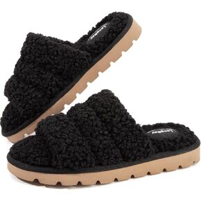 شبشب LongBay نسائي مفتوح عند الأصابع من الفرو المجعد والفرو الإسفنجي ذو الذاكرة صنادل مريحة للاستخدام الداخلي والخارجي in Kuwait