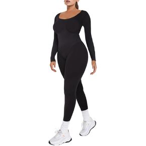 بدلة يوجا للسيدات من Takusun بأكمام طويلة ملابس داخلية للتمرين بطول كامل ملابس داخلية برقبة مربعة قطعة واحدة رومبير in Kuwait