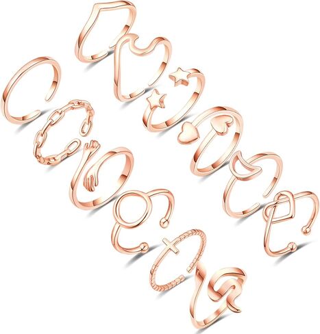12 قطعة خواتم قابلة للتعديل للنساء لطيف ستار القمر القلب موجة الأفعى حلقة مجموعة الإبهام المفصل تكويم خواتم الفرقة مجوهرات in Kuwait