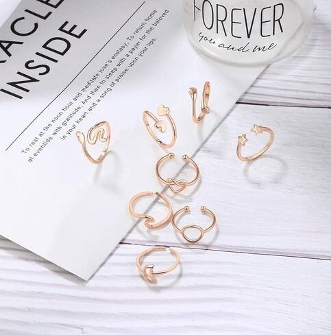 12 قطعة خواتم قابلة للتعديل للنساء لطيف ستار القمر القلب موجة الأفعى حلقة مجموعة الإبهام المفصل تكويم خواتم الفرقة مجوهرات in Kuwait