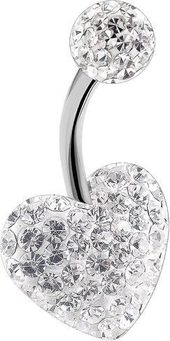 MATIGA Steel Heart 14g 3/8 10mm Barbell Belly Button Rings Banana Piercing Jewelry Earring Navel 6mm Ferido Crystal More Choices in Saudi Arabia