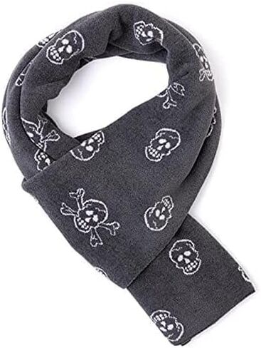 Barefoot Dreams CozyChic Ultra Lite Skull Print Scarf, 100% Polyester Knit Scarf for Women and Teens, Cute Winter Apparel, Warm Accessories, Carbon/Almond, OS in Saudi Arabia