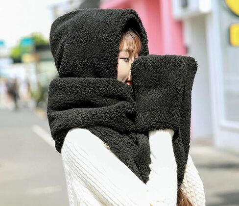 TONWHAR Womens Cute Winter Thick Warm Long Hooded Scarf with Mittens in Saudi Arabia