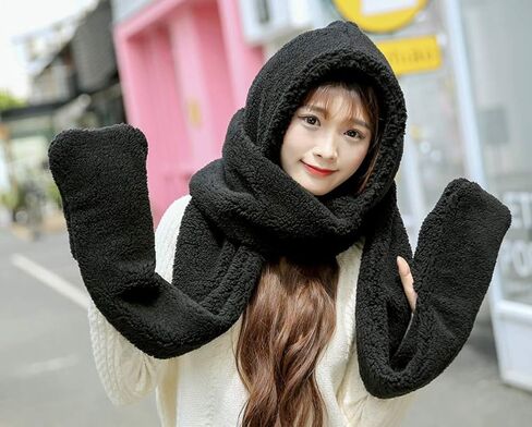 TONWHAR Womens Cute Winter Thick Warm Long Hooded Scarf with Mittens in Saudi Arabia