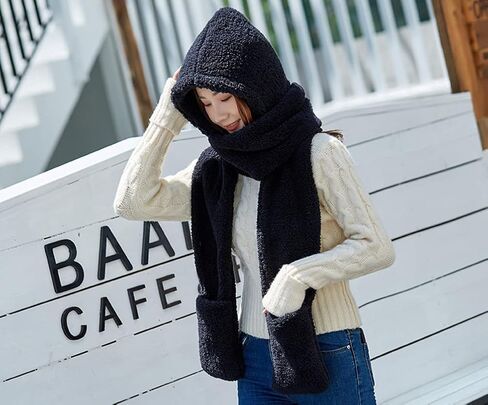 TONWHAR Womens Cute Winter Thick Warm Long Hooded Scarf with Mittens in Saudi Arabia