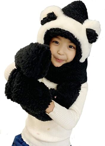 TONWHAR Womens Cute Winter Thick Warm Long Hooded Scarf with Mittens in Saudi Arabia