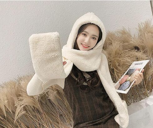 TONWHAR Womens Cute Winter Thick Warm Long Hooded Scarf with Mittens in Saudi Arabia