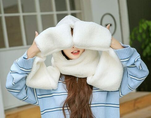 TONWHAR Womens Cute Winter Thick Warm Long Hooded Scarf with Mittens in Saudi Arabia