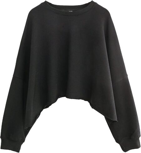 Amazhiyu Women’s Cropped Hoodie Pullover Long Sleeve Crewneck Crop Tops Oversize Fit in Kuwait