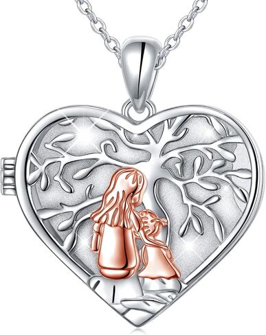 DAOCHONG S925 Sterling Silver Tree of Life Love Heart Mother and Child Keepsake Hold Pictures Photo Locket Memory Pendant Necklace Gifts for Women Grandma Mother Daughter, Sterling Silver, No Gemstone in Saudi Arabia