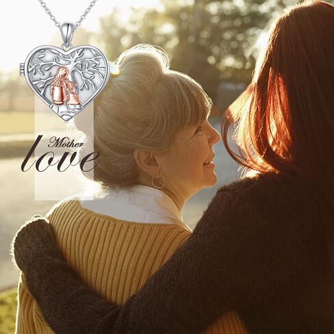DAOCHONG S925 Sterling Silver Tree of Life Love Heart Mother and Child Keepsake Hold Pictures Photo Locket Memory Pendant Necklace Gifts for Women Grandma Mother Daughter, Sterling Silver, No Gemstone in Saudi Arabia