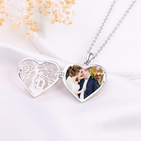 DAOCHONG S925 Sterling Silver Tree of Life Love Heart Mother and Child Keepsake Hold Pictures Photo Locket Memory Pendant Necklace Gifts for Women Grandma Mother Daughter, Sterling Silver, No Gemstone in Saudi Arabia