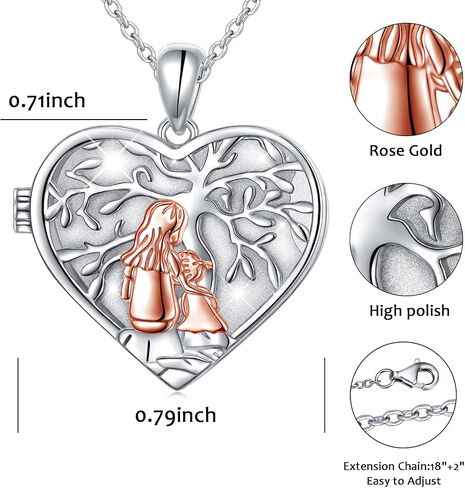 DAOCHONG S925 Sterling Silver Tree of Life Love Heart Mother and Child Keepsake Hold Pictures Photo Locket Memory Pendant Necklace Gifts for Women Grandma Mother Daughter, Sterling Silver, No Gemstone in Saudi Arabia