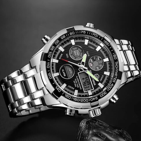 GOLDEN HOUR Luxury Stainless Steel Analog Digital Watches for Men Male Outdoor Sport Waterproof Big Heavy Wristwatch in Saudi Arabia