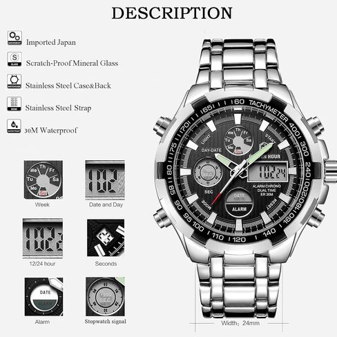 GOLDEN HOUR Luxury Stainless Steel Analog Digital Watches for Men Male Outdoor Sport Waterproof Big Heavy Wristwatch in Saudi Arabia