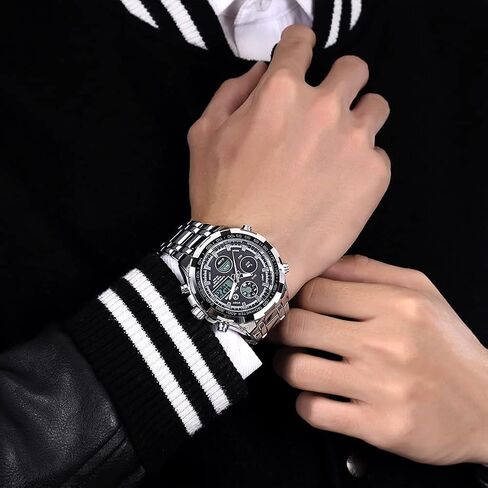 GOLDEN HOUR Luxury Stainless Steel Analog Digital Watches for Men Male Outdoor Sport Waterproof Big Heavy Wristwatch in Saudi Arabia