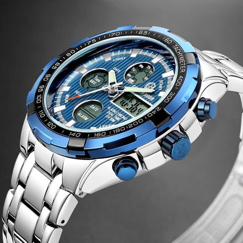 GOLDEN HOUR Luxury Stainless Steel Analog Digital Watches for Men Male Outdoor Sport Waterproof Big Heavy Wristwatch in Saudi Arabia