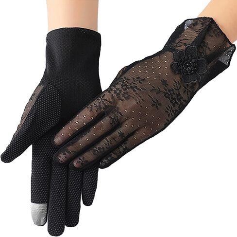 SUNTRADE Women Summer Non-slip Touchscreen Lace Gloves, UV Protection Glove for Driving Wedding Parties in Saudi Arabia