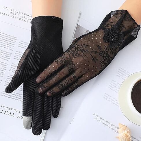 SUNTRADE Women Summer Non-slip Touchscreen Lace Gloves, UV Protection Glove for Driving Wedding Parties in Saudi Arabia