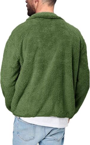 Runcati Mens Fuzzy Sherpa Jacket Fleece Long Sleeve Button Down Coat Fall Winter Warm Outwear in Saudi Arabia
