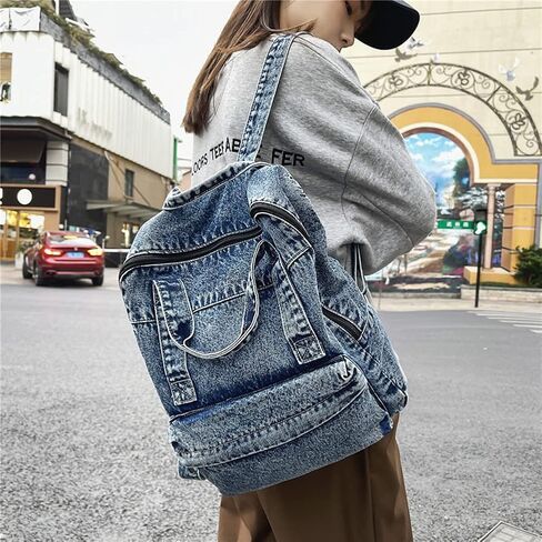 حقيبة ظهر MaxxCloud Vintage Denim للكمبيوتر المحمول كاجوال من القماش حقيبة يد حقيبة يد محفظة خفيفة الوزن حقيبة كتف in Saudi Arabia