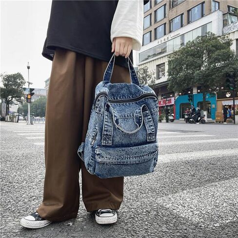 حقيبة ظهر MaxxCloud Vintage Denim للكمبيوتر المحمول كاجوال من القماش حقيبة يد حقيبة يد محفظة خفيفة الوزن حقيبة كتف in Saudi Arabia