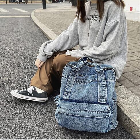 حقيبة ظهر MaxxCloud Vintage Denim للكمبيوتر المحمول كاجوال من القماش حقيبة يد حقيبة يد محفظة خفيفة الوزن حقيبة كتف in Saudi Arabia
