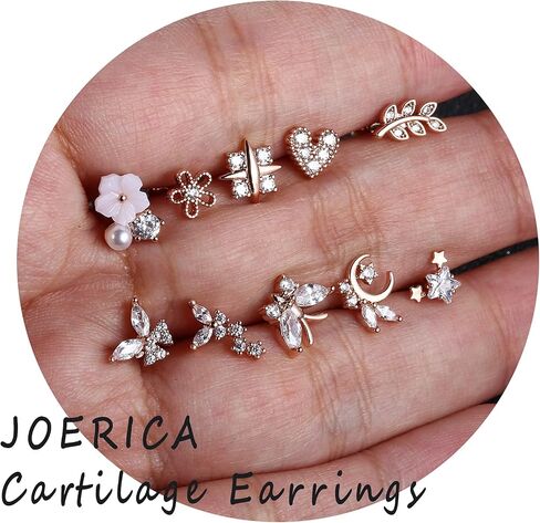 JOERICA 10 قطع أقراط الغضروف للنساء 18 جرام تشيكوسلوفاكيا اللولب الزنمة ثقب المجوهرات 316L الفولاذ المقاوم للصدأ لطيف فراشة الغضروف أقراط مجموعة in Kuwait