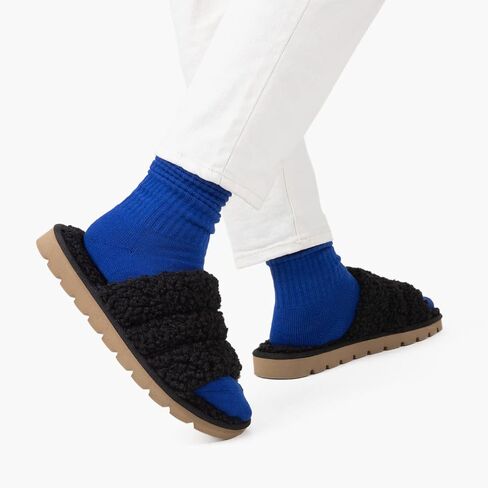 شبشب LongBay نسائي مفتوح عند الأصابع من الفرو المجعد والفرو الإسفنجي ذو الذاكرة صنادل مريحة للاستخدام الداخلي والخارجي in Kuwait