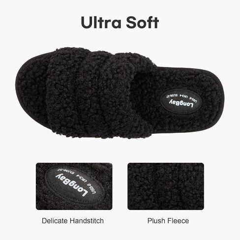 شبشب LongBay نسائي مفتوح عند الأصابع من الفرو المجعد والفرو الإسفنجي ذو الذاكرة صنادل مريحة للاستخدام الداخلي والخارجي in Kuwait