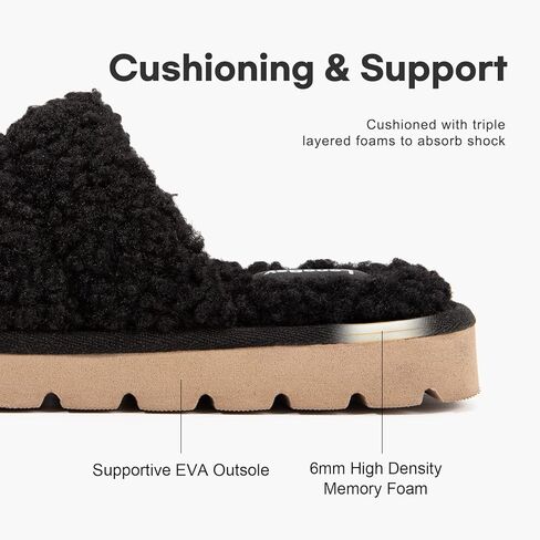 شبشب LongBay نسائي مفتوح عند الأصابع من الفرو المجعد والفرو الإسفنجي ذو الذاكرة صنادل مريحة للاستخدام الداخلي والخارجي in Kuwait