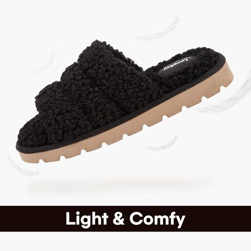 شبشب LongBay نسائي مفتوح عند الأصابع من الفرو المجعد والفرو الإسفنجي ذو الذاكرة صنادل مريحة للاستخدام الداخلي والخارجي in Kuwait