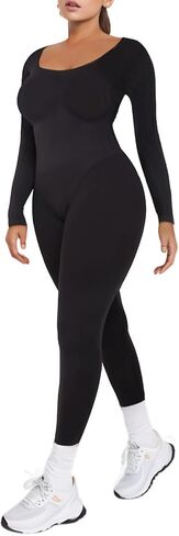 بدلة يوجا للسيدات من Takusun بأكمام طويلة ملابس داخلية للتمرين بطول كامل ملابس داخلية برقبة مربعة قطعة واحدة رومبير in Kuwait