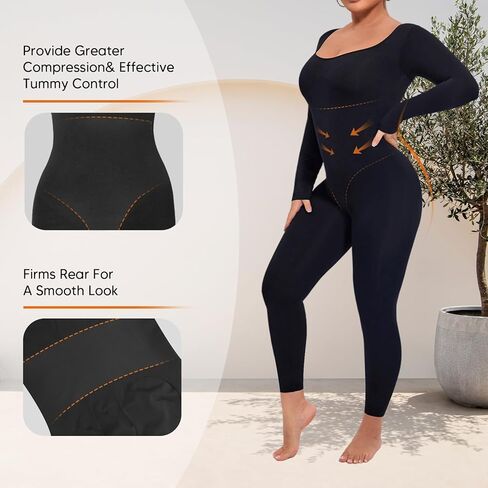 بدلة يوجا للسيدات من Takusun بأكمام طويلة ملابس داخلية للتمرين بطول كامل ملابس داخلية برقبة مربعة قطعة واحدة رومبير in Kuwait