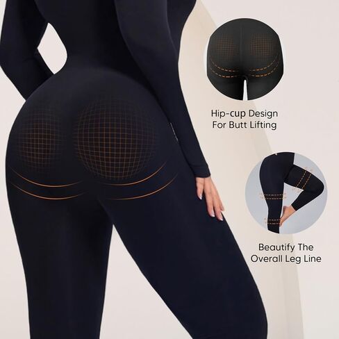 بدلة يوجا للسيدات من Takusun بأكمام طويلة ملابس داخلية للتمرين بطول كامل ملابس داخلية برقبة مربعة قطعة واحدة رومبير in Kuwait