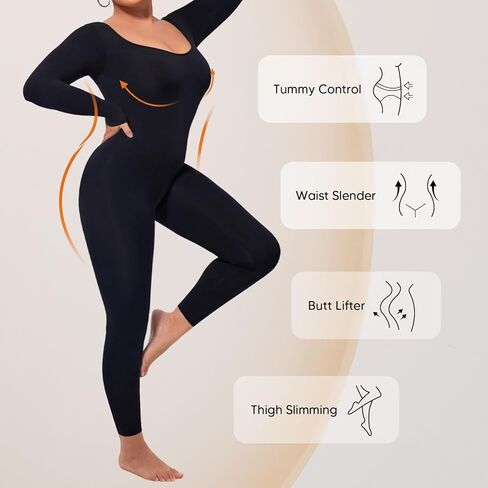 بدلة يوجا للسيدات من Takusun بأكمام طويلة ملابس داخلية للتمرين بطول كامل ملابس داخلية برقبة مربعة قطعة واحدة رومبير in Kuwait