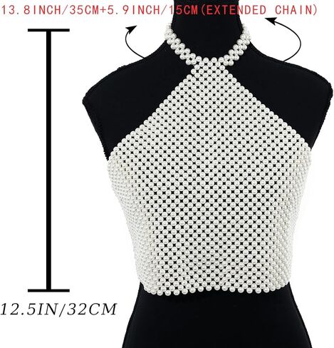 Bmirth لؤلؤة الجسم سلسلة مثير اللؤلؤ الصدرية سلسلة المحاصيل الأعلى مجوهرات للجسم الصيف شاطئ الجسم اكسسوارات صحن سلاسل الجسم الطرف in Kuwait