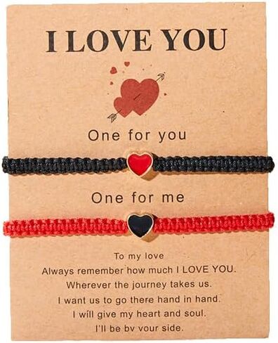 ZMANYIJEW مجموعة من 2 أساور ملونة متطابقة على شكل قلب، مجموعة أساور زوجين قابلة للتعديل، أساور طويلة المسافة للشركاء، أساور عيد الحب in Kuwait